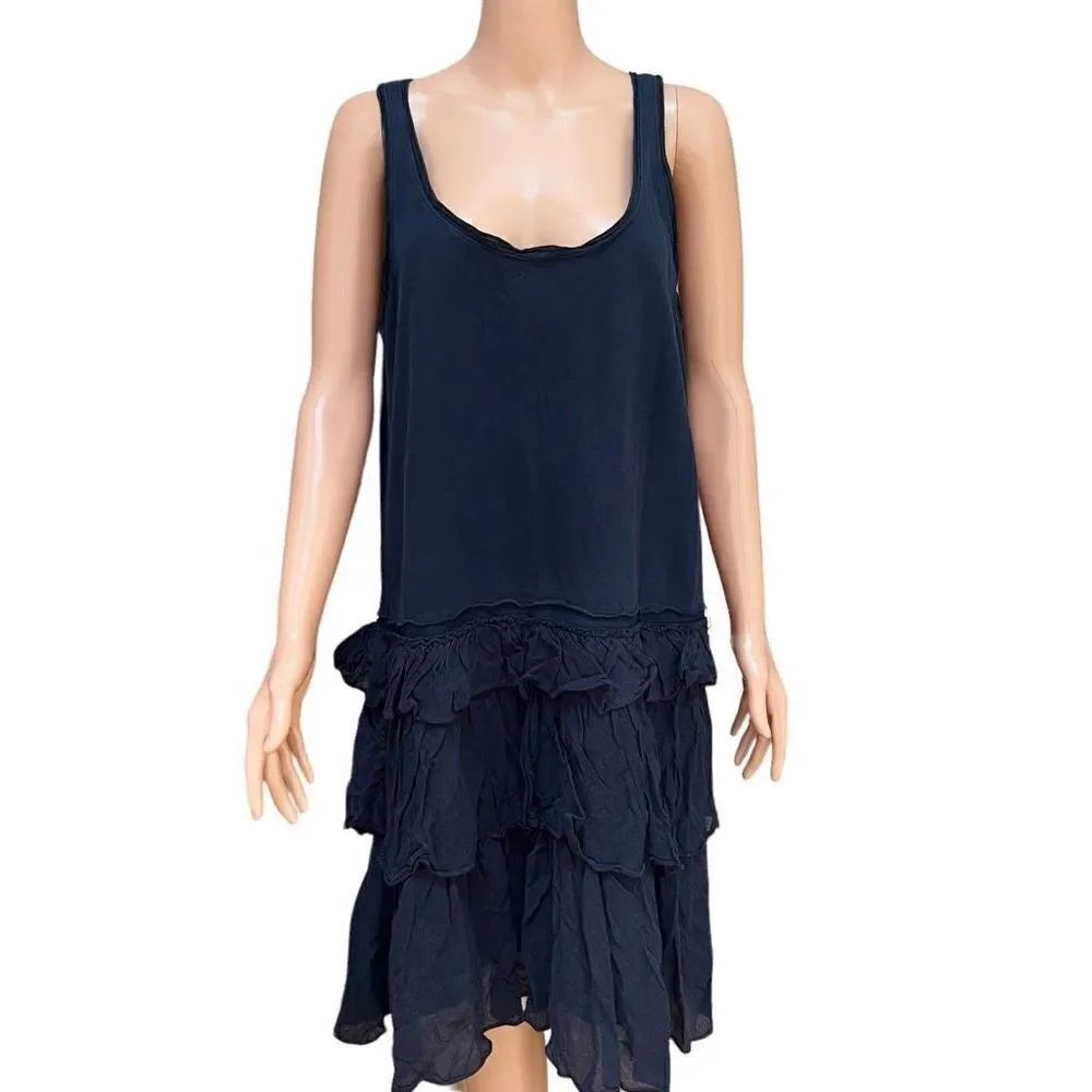 J. Crew Navy 100% cotton Blue Dress with Ruffles Sleeveless Size L